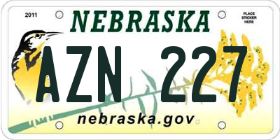 NE license plate AZN227