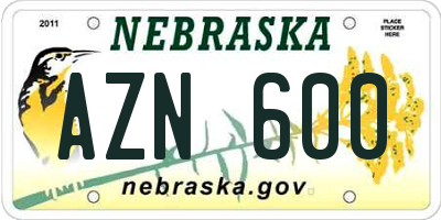 NE license plate AZN600