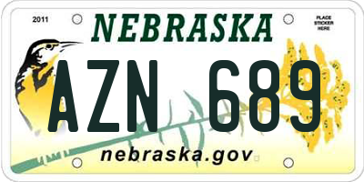 NE license plate AZN689