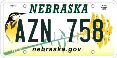NE license plate AZN758