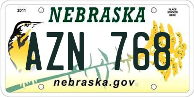 NE license plate AZN768