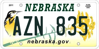NE license plate AZN835
