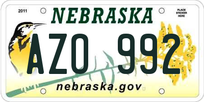 NE license plate AZO992