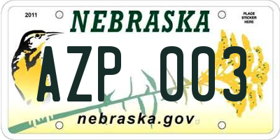 NE license plate AZP003