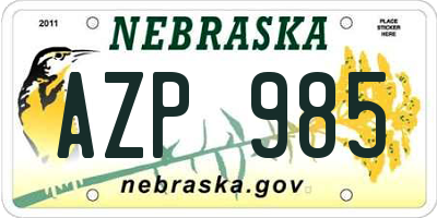 NE license plate AZP985