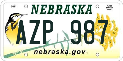 NE license plate AZP987