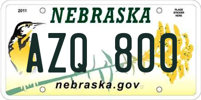 NE license plate AZQ800