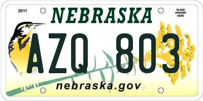 NE license plate AZQ803