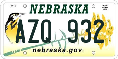 NE license plate AZQ932