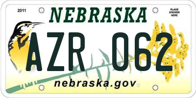 NE license plate AZR062