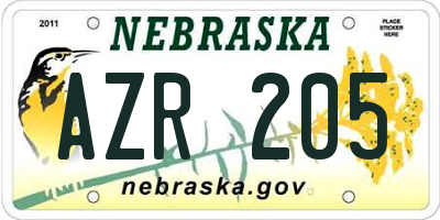 NE license plate AZR205