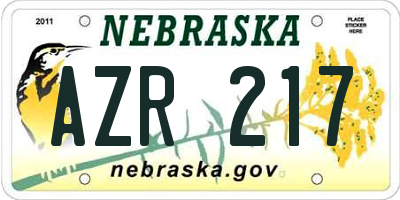 NE license plate AZR217