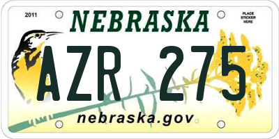 NE license plate AZR275