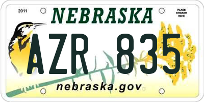NE license plate AZR835