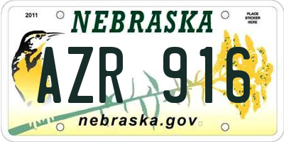 NE license plate AZR916