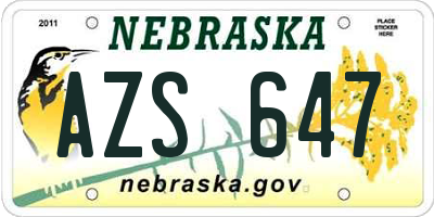 NE license plate AZS647