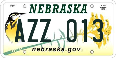 NE license plate AZZ013