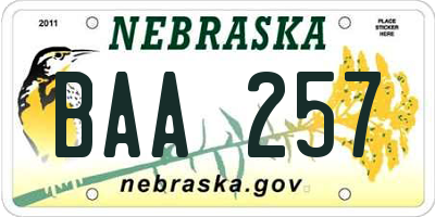 NE license plate BAA257