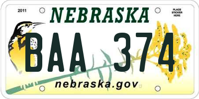 NE license plate BAA374