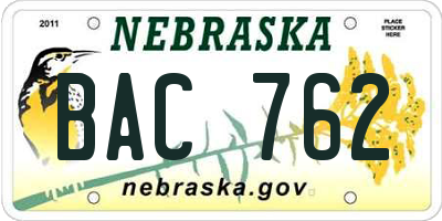 NE license plate BAC762