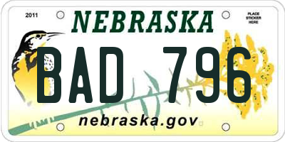 NE license plate BAD796