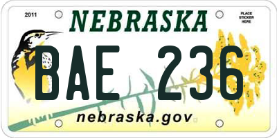 NE license plate BAE236