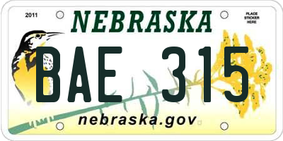NE license plate BAE315