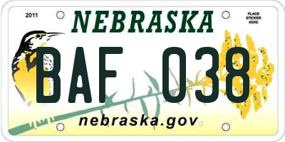 NE license plate BAF038