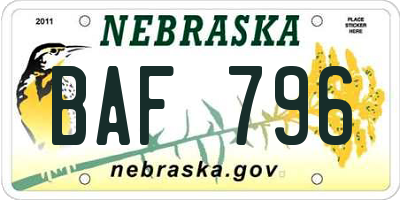 NE license plate BAF796