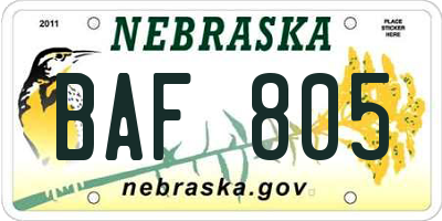 NE license plate BAF805