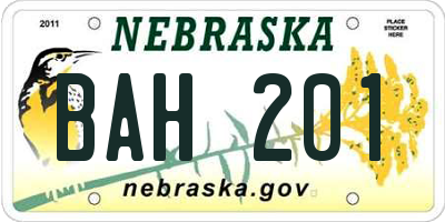 NE license plate BAH201