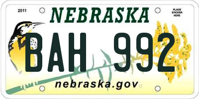 NE license plate BAH992