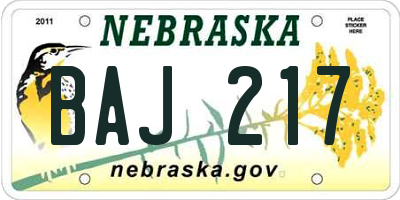 NE license plate BAJ217