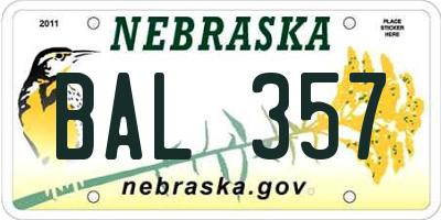 NE license plate BAL357