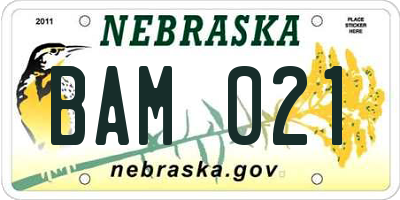 NE license plate BAM021