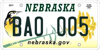 NE license plate BAO005