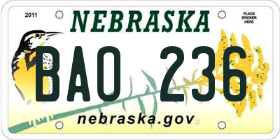 NE license plate BAO236