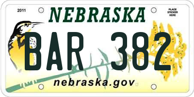 NE license plate BAR382