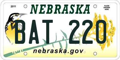 NE license plate BAT220