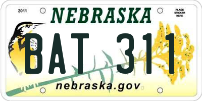 NE license plate BAT311