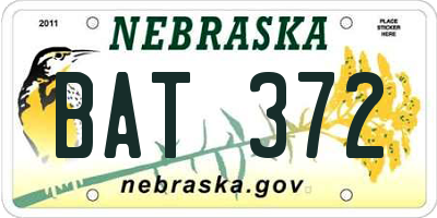 NE license plate BAT372