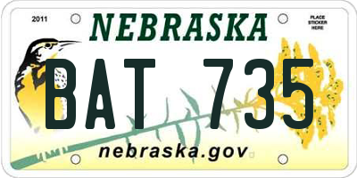 NE license plate BAT735