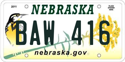 NE license plate BAW416