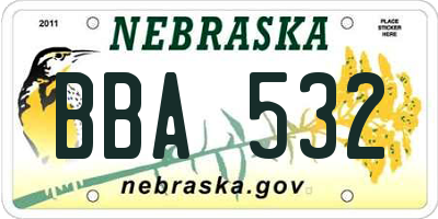 NE license plate BBA532