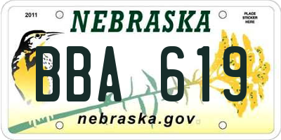 NE license plate BBA619