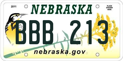 NE license plate BBB213