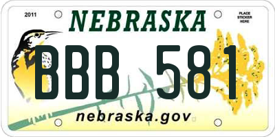 NE license plate BBB581