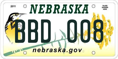 NE license plate BBD008
