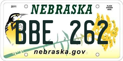 NE license plate BBE262