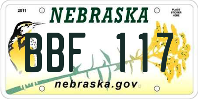 NE license plate BBF117